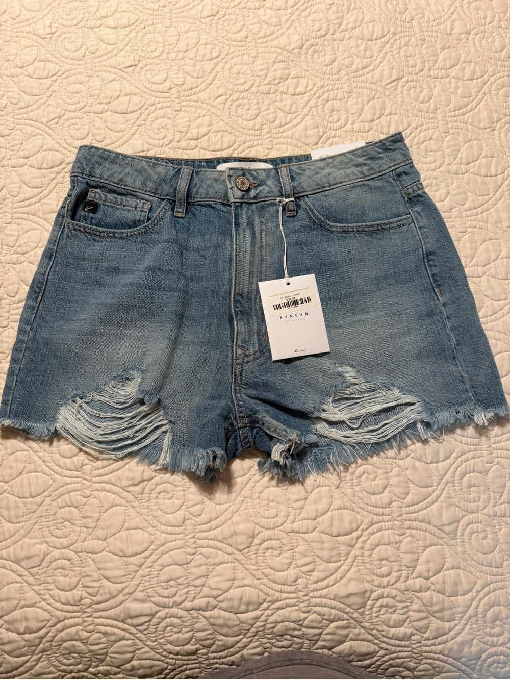 KanCan Light Blue Distressed Frayed Hem Denim Shorts